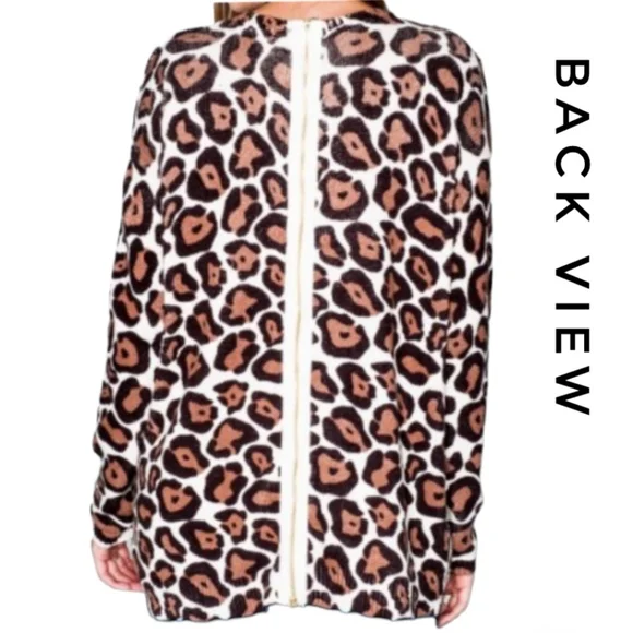 SMYMuMu Back Zip Crewneck Sweater Cotton Cheetah Oversize M 8 10 - Picture 2 of 10